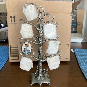 Burnes of Boston Family Tree 14 Photo Hanging Oval Frames Pewter Tree On Base